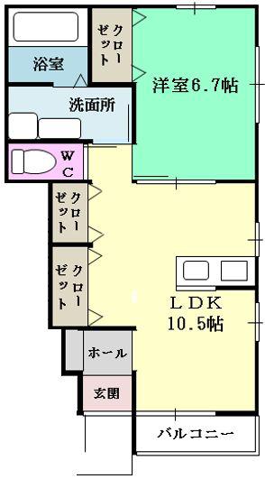 フェリヴィータ荒井(1LDK/1階)の間取り写真