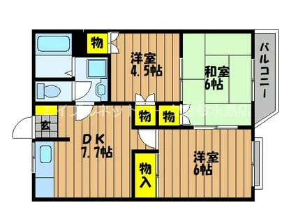 ひらきガーデンハイツII(3DK/2階)の間取り写真