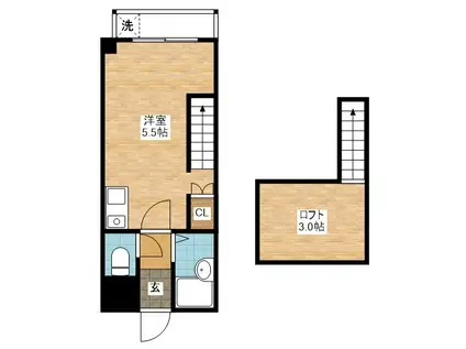 クイーンパレス橋口(ワンルーム/3階)の間取り写真