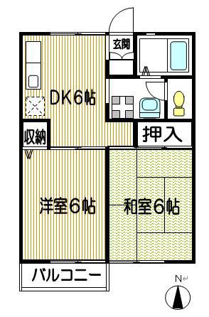 ベンデュール(2DK/1階)の間取り写真