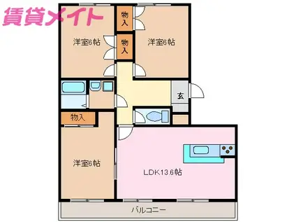 VIP-IN太平洋サウスヒルズ(3LDK/3階)の間取り写真