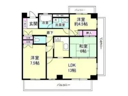 メイプル末廣 18(3LDK/4階)の間取り写真