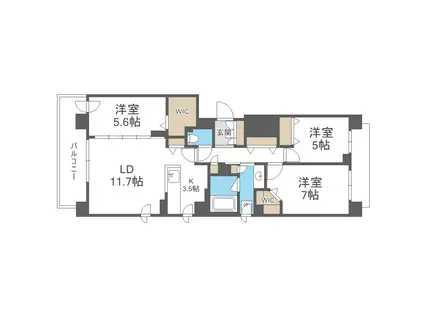ル・コルヌイエ山鼻(3LDK/4階)の間取り写真