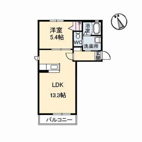 ベルソー(1LDK/2階)の間取り写真