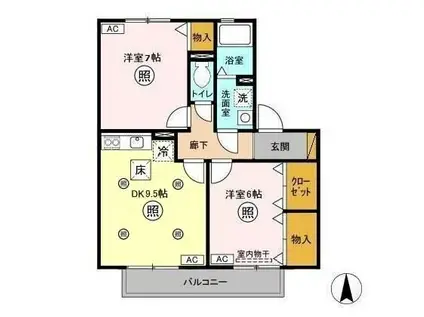 ROYALGARDENCASAHARA(2DK/1階)の間取り写真