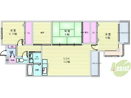 シュロス五月山III(3LDK/4階)の間取り写真