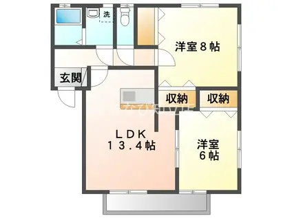 アメージングコートI B棟(2LDK/1階)の間取り写真