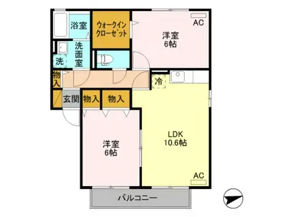 フィルコート新町参番館(2LDK/2階)の間取り写真