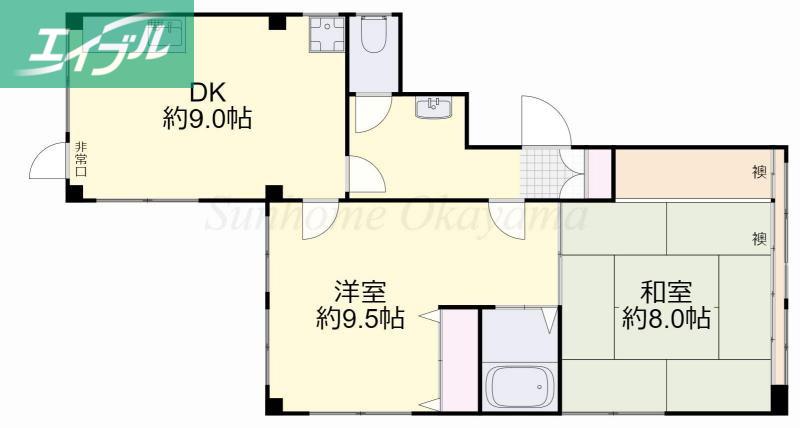 SUNGARDEN野田屋町II(2DK/4階)の間取り写真