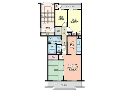 コーポレート相模原富士見(3LDK/1階)の間取り写真