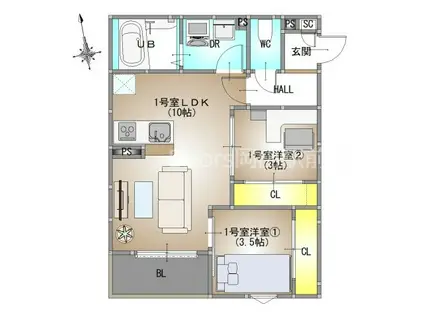 REGALEST 南高前(2LDK/2階)の間取り写真