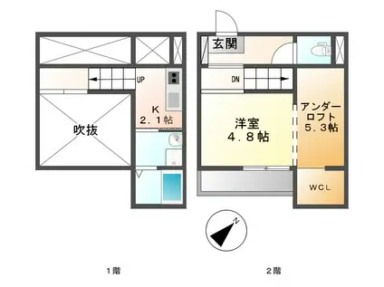 I・スペース小本(1K/2階)の間取り写真