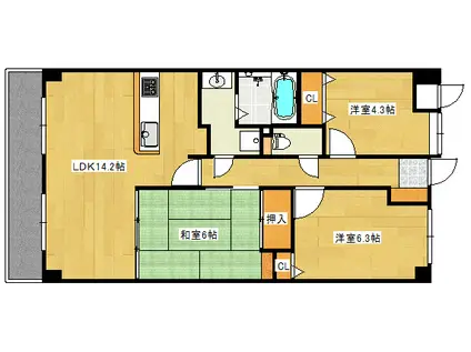 ダイアパレスウエストシティ田方四季の杜(3LDK/8階)の間取り写真