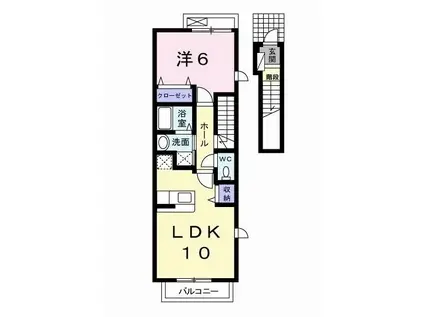 レインボーレジデンスA(1LDK/2階)の間取り写真