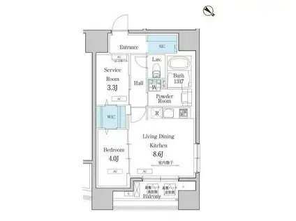 デュオフラッツ池尻大橋(1SLDK/12階)の間取り写真
