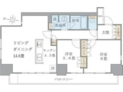 ブリリアイスト東雲キャナルコート(2LDK/12階)の間取り写真