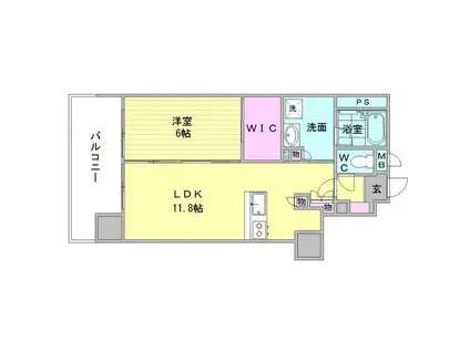 ONE PASEO(1LDK/11階)の間取り写真