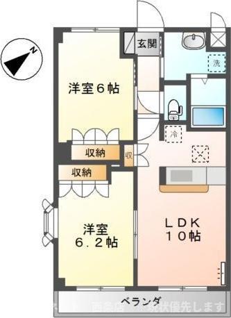G-STAGE四国中央 弐番館(2LDK/1階)の間取り写真