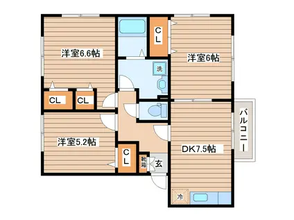 リバーサイドシャトーC(3DK/1階)の間取り写真