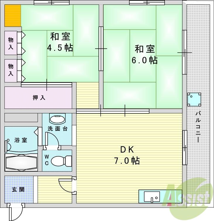 サンハイツ江坂(2DK/1階)の間取り写真