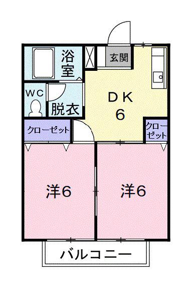 シティハイツグリーンA棟(2DK/2階)の間取り写真
