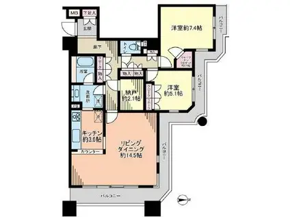 石神井公園ピアレス・ザ・タワー(2LDK/29階)の間取り写真