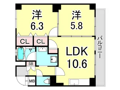 センプレヴィータ南甲子園ー(2LDK/2階)の間取り写真