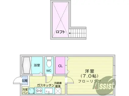 ホワイトキャッスル24番館(1K/2階)の間取り写真