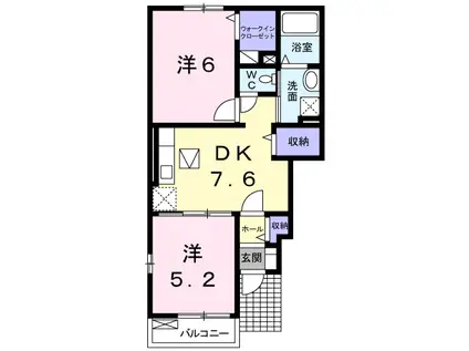 ペニーレインC(2DK/1階)の間取り写真