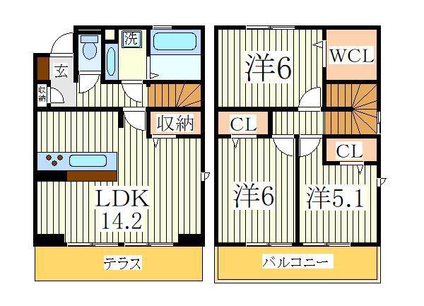 セレシア D棟(3LDK/1階)の間取り写真