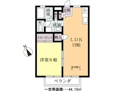 ドミール太陽(1LDK/2階)の間取り写真