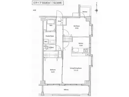 ソサエティ柿の木坂アネックス(2LDK/4階)の間取り写真