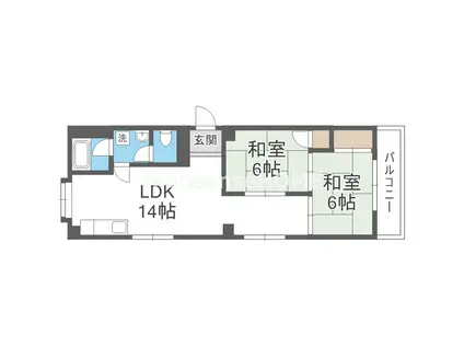大川ハイツ(2LDK/3階)の間取り写真