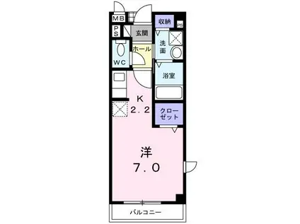 ウィステリア I(ワンルーム/2階)の間取り写真