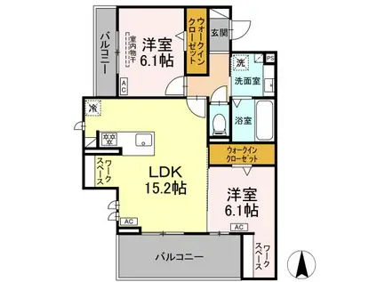 アーブル 西岩田(2LDK/2階)の間取り写真