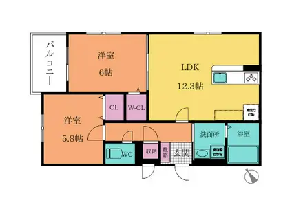 LA PAUSE 愛宕ラポーズ愛宕(2LDK/1階)の間取り写真