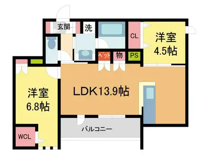 西宮市今津山中町ヘーベルメゾン(2LDK/2階)の間取り写真