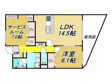 フロレアール潮江(1SLDK/1階)の間取り写真