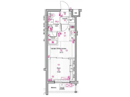 ザプレミアムキューブG東中野(1DK/2階)の間取り写真