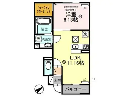 秀豊4号館 守山市立入町(1LDK/1階)の間取り写真