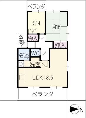ハイツ弥風(2LDK/2階)の間取り写真