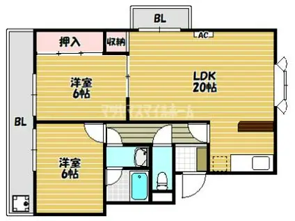 シャローム石切(2LDK/2階)の間取り写真