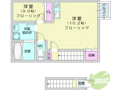 AIN MINAMISENDAI(1LDK/2階)の間取り写真