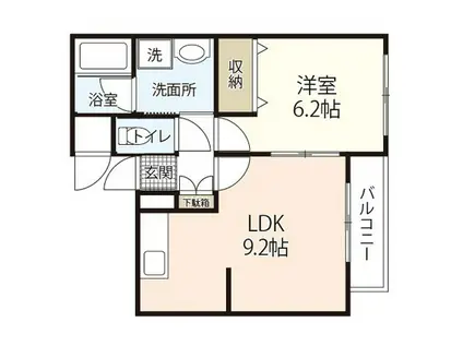 バロンズコート(1LDK/2階)の間取り写真