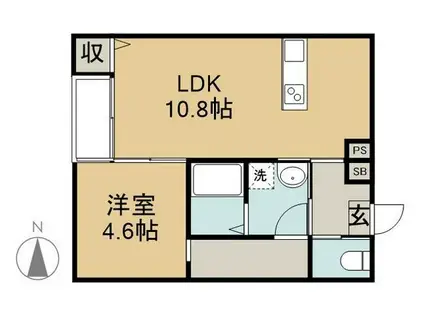 CUORE B棟(1LDK/2階)の間取り写真