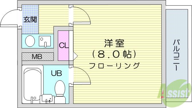 サンポート・6(1K/2階)の間取り写真