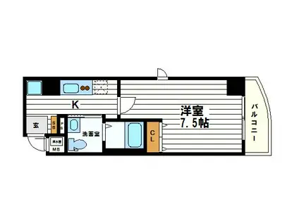 ルミエール瓦屋町(1K/9階)の間取り写真