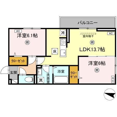 ライク・ア・パラソル(2LDK/2階)の間取り写真