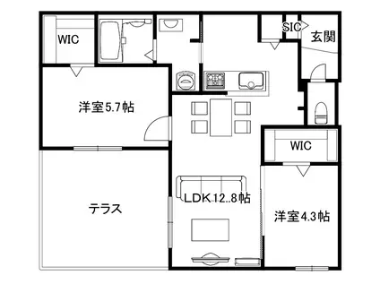 ブランシャールCHATELET琴似サウス R8年8月26日入居開始(2LDK/1階)の間取り写真