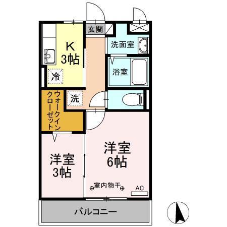 クレインハイムA(2K/2階)の間取り写真